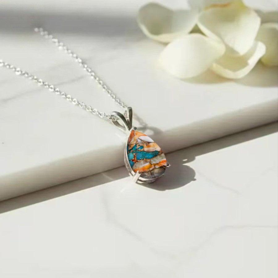 Abstract Mosaic Teardrop Necklace