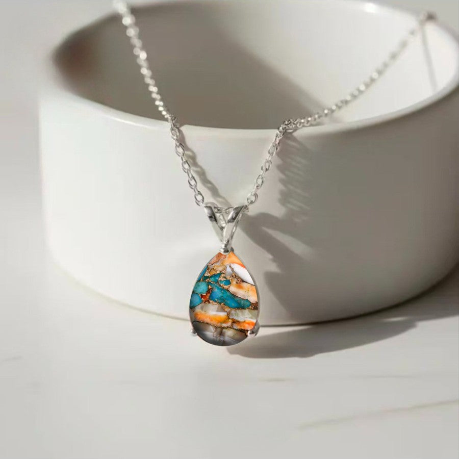 Abstract Mosaic Teardrop Necklace