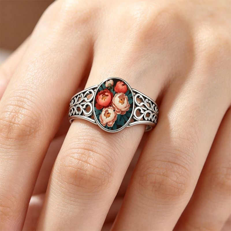 Floral Peony Oval Ring