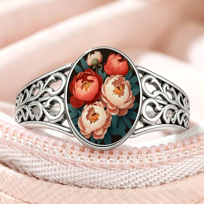 Floral Peony Oval Ring
