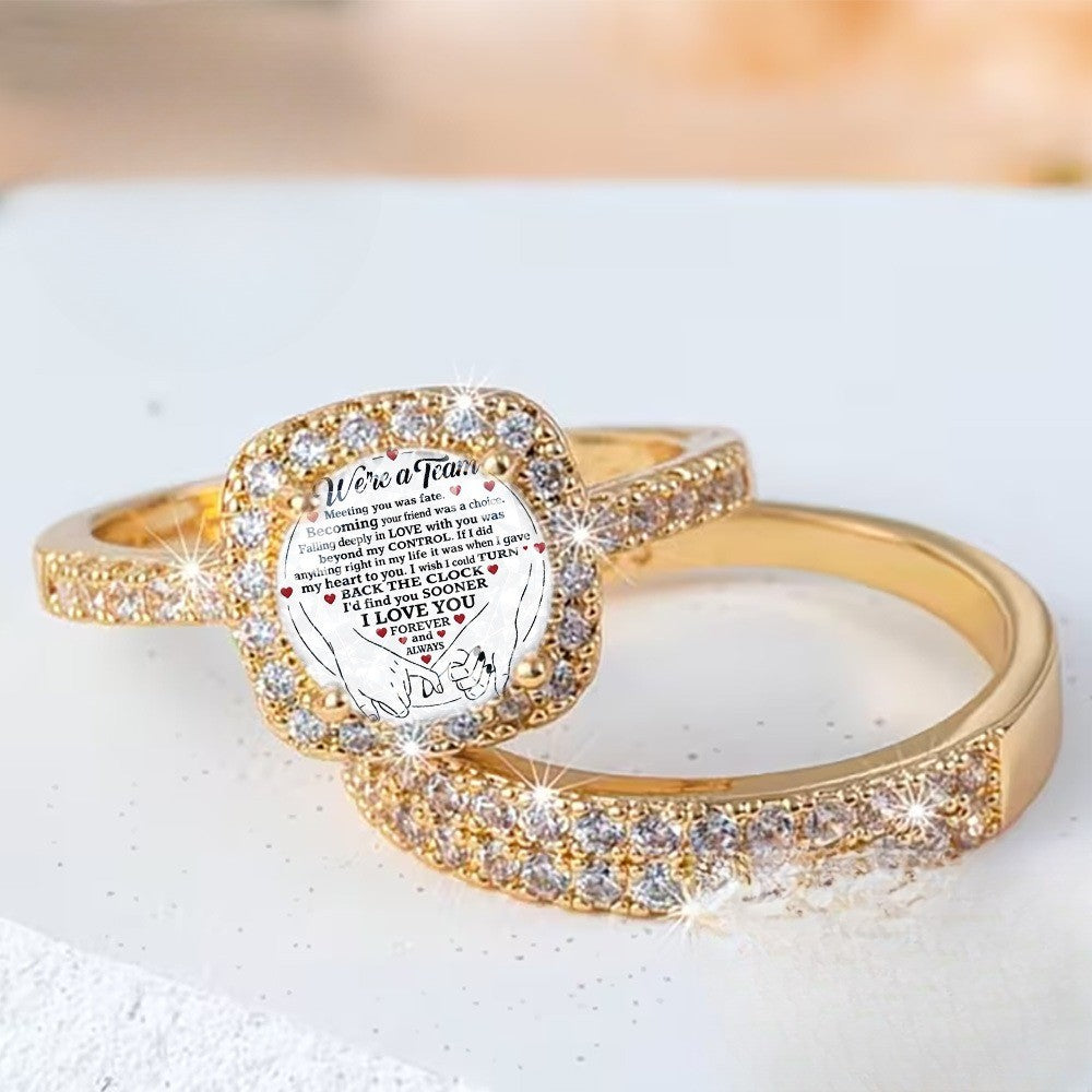 Square Crystal Message Ring Set