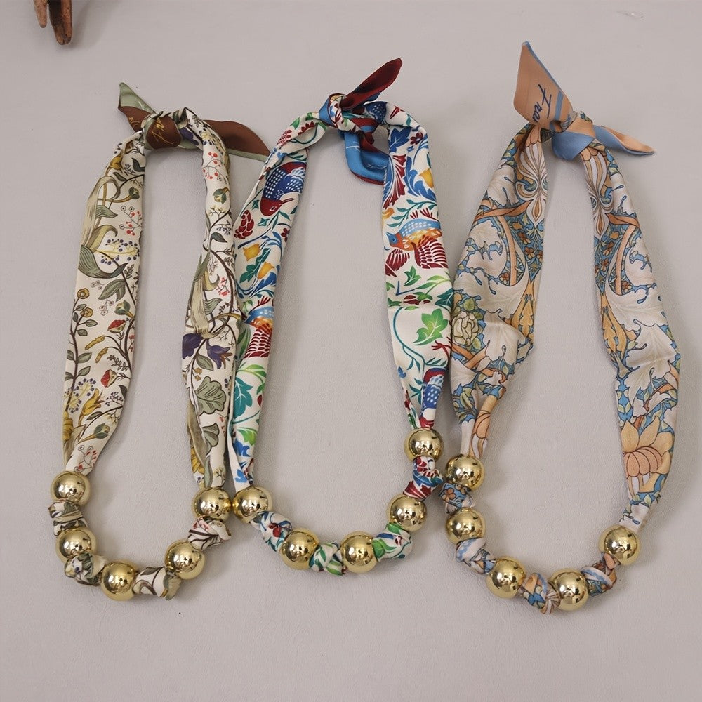 Floral Print Beaded Neck Scarf