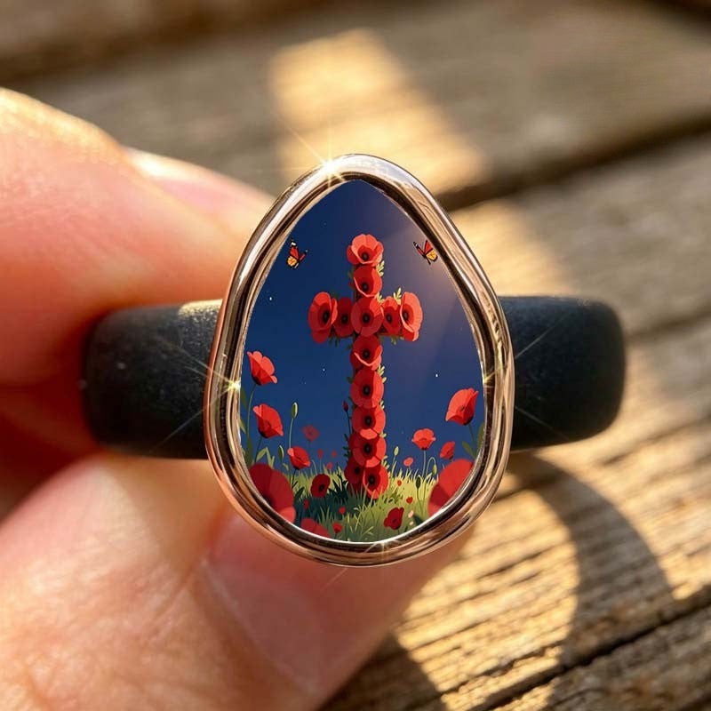 Red Poppy Cross Ring