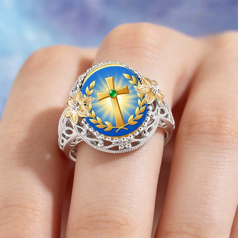 Blue Cross & Floral Ring