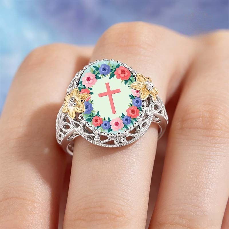 Floral Cross Wreath Ring