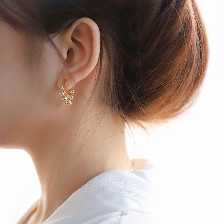 Gold-Tone Heart Bead Hoop Earrings