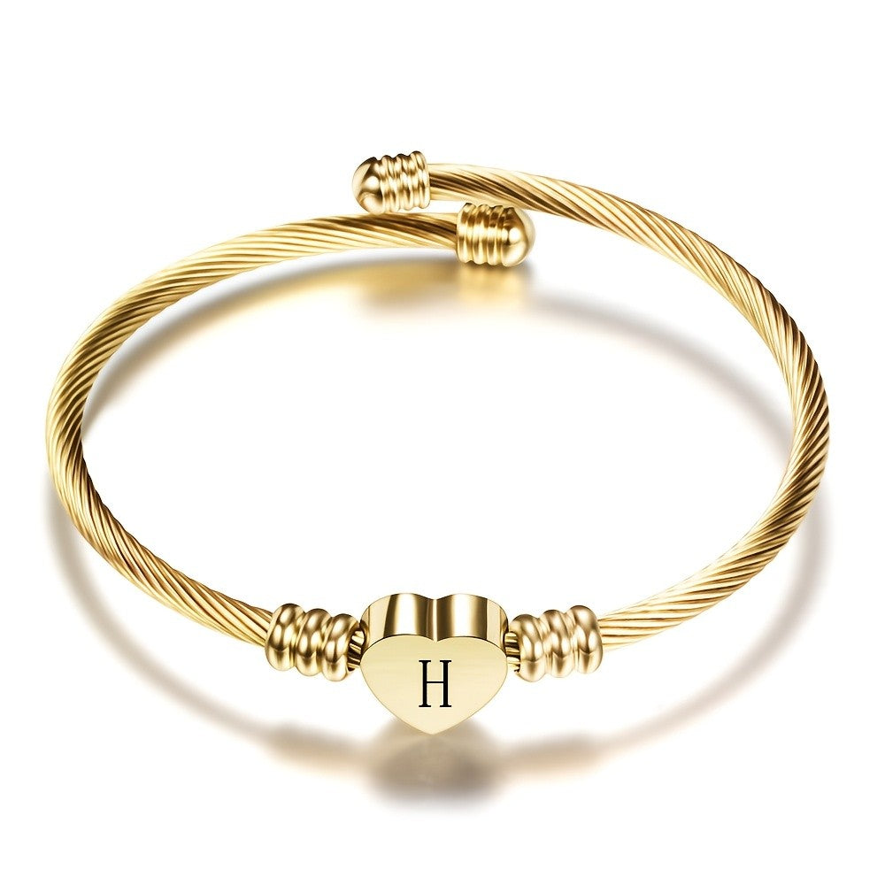 Twisted Wire Initial Heart Bangle