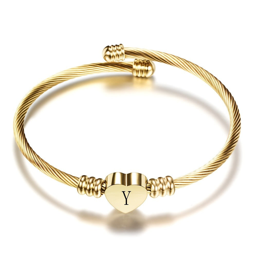 Twisted Wire Initial Heart Bangle