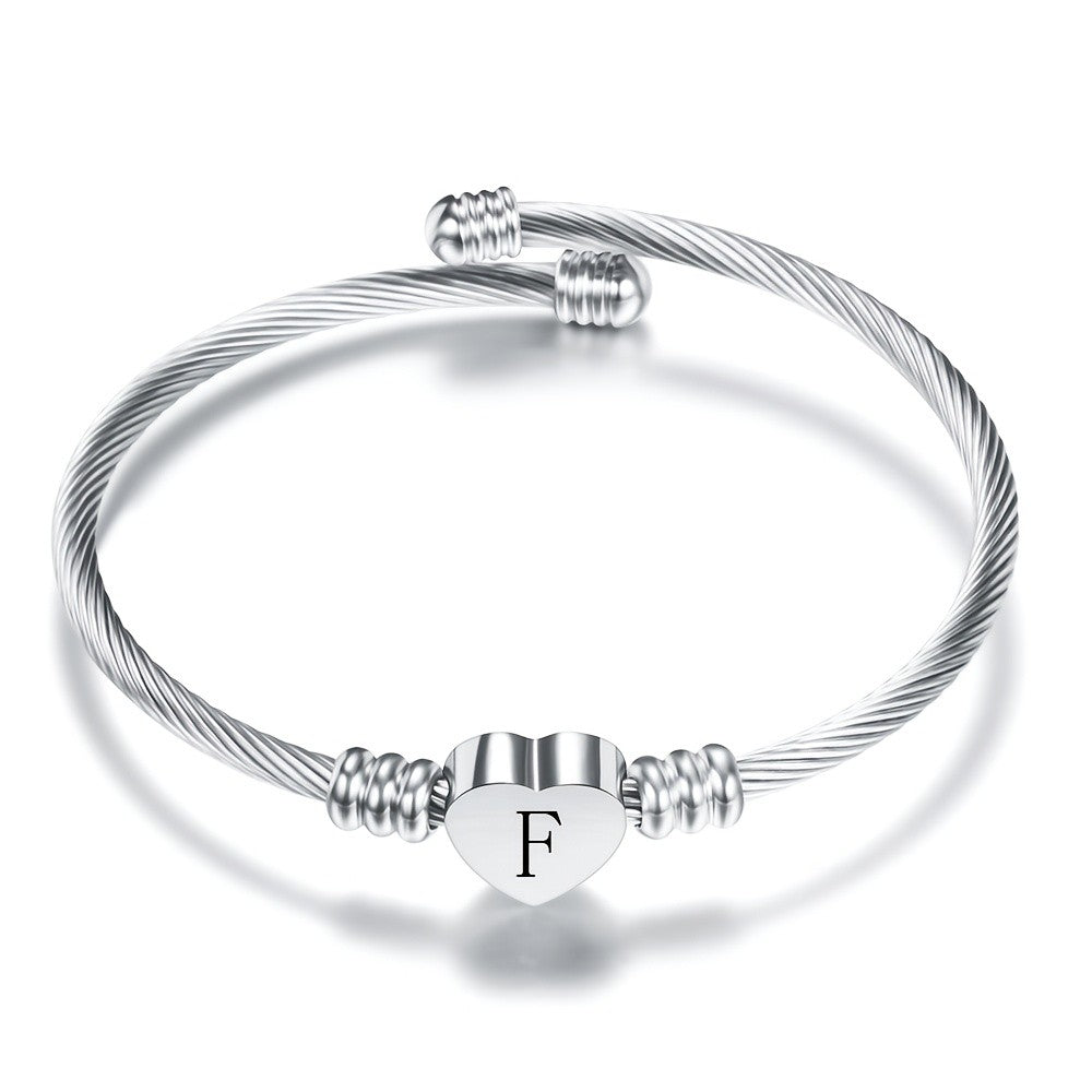 Twisted Wire Initial Heart Bangle