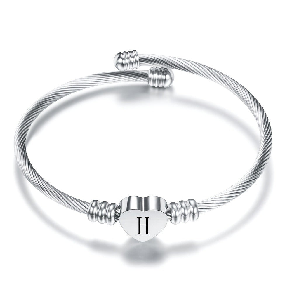 Twisted Wire Initial Heart Bangle