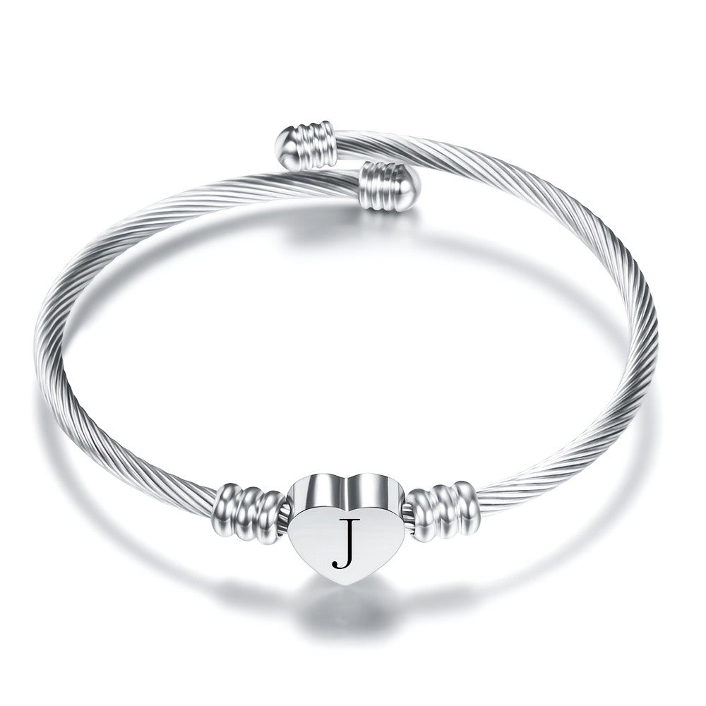 Twisted Wire Initial Heart Bangle