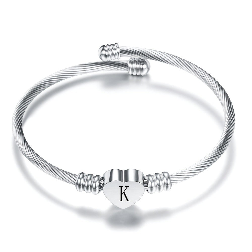 Twisted Wire Initial Heart Bangle