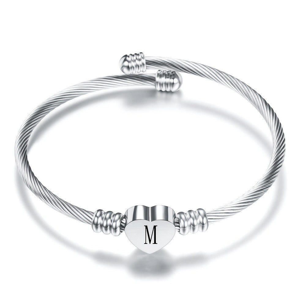 Twisted Wire Initial Heart Bangle