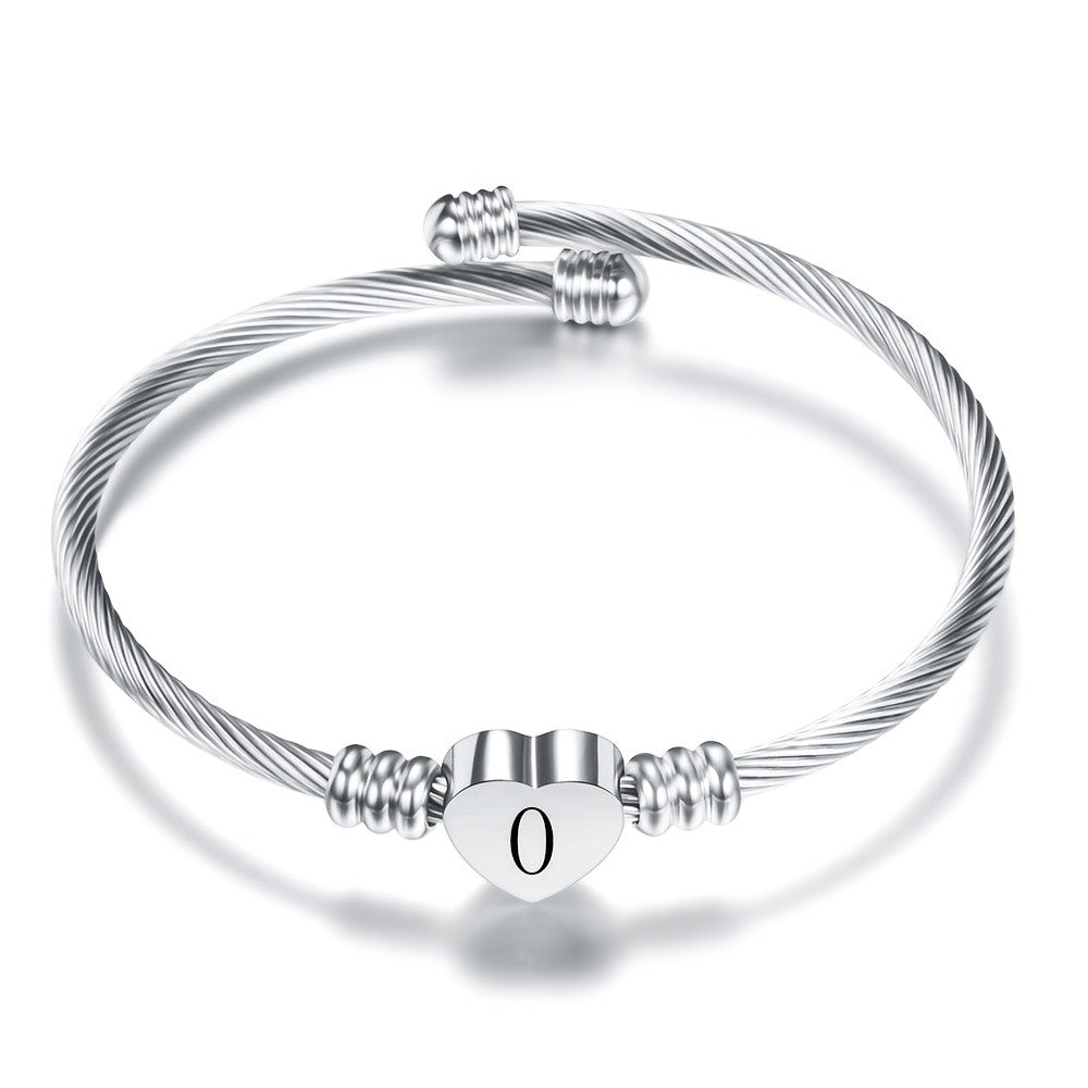 Twisted Wire Initial Heart Bangle