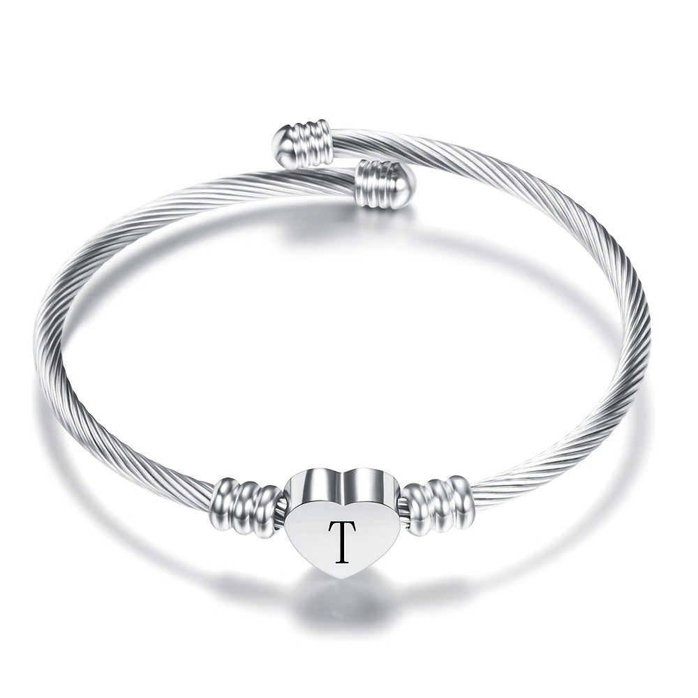Twisted Wire Initial Heart Bangle