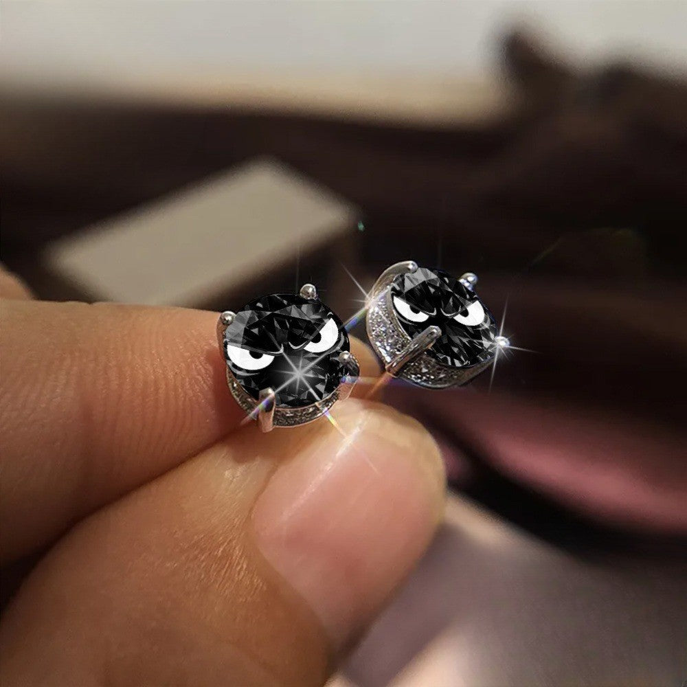 Black Crystal Cat Earrings