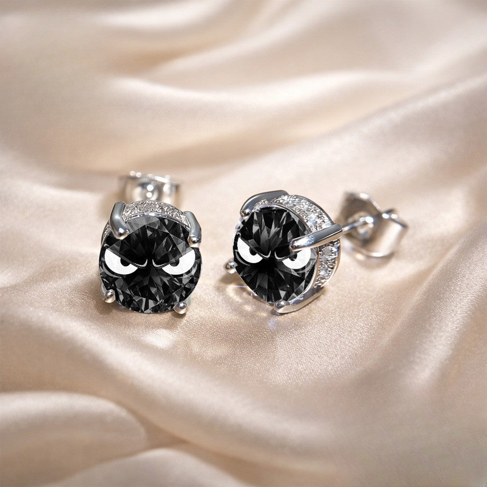 Black Crystal Cat Earrings