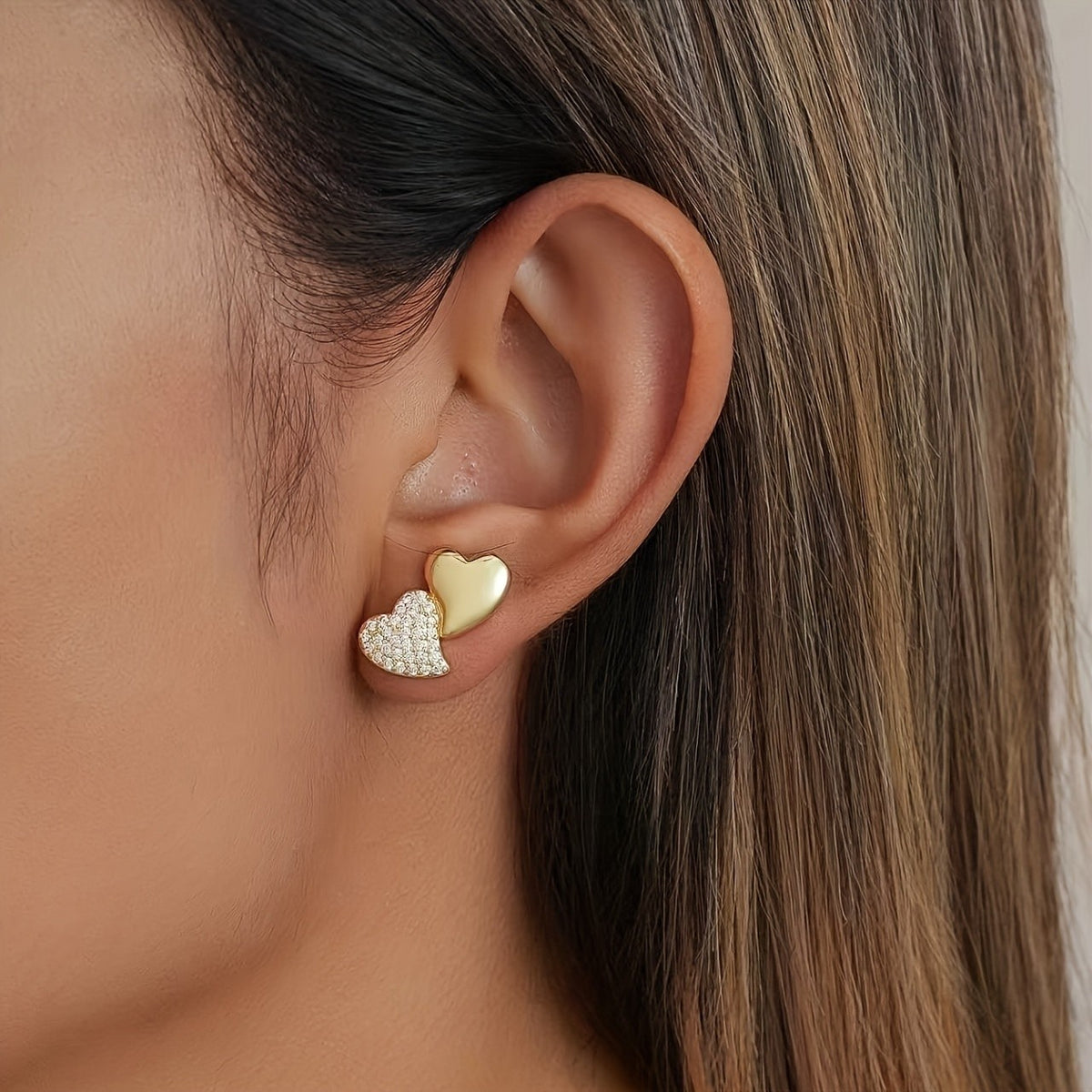 Polished & Crystal Heart Stud Earrings