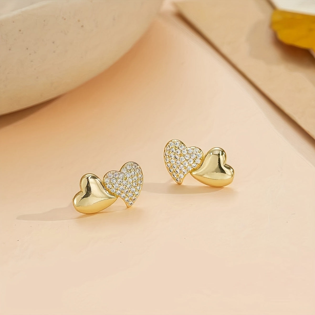 Polished & Crystal Heart Stud Earrings