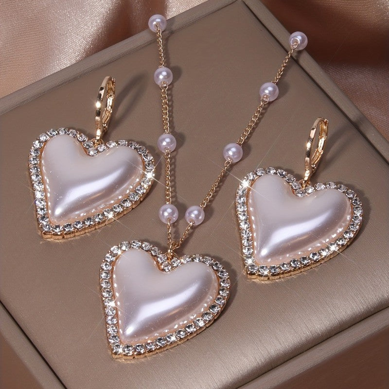 Crystal Heart & Pearl Jewelry Set