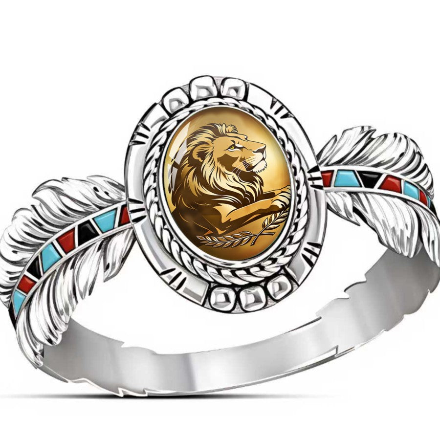 Lion & Feather Oval Ring