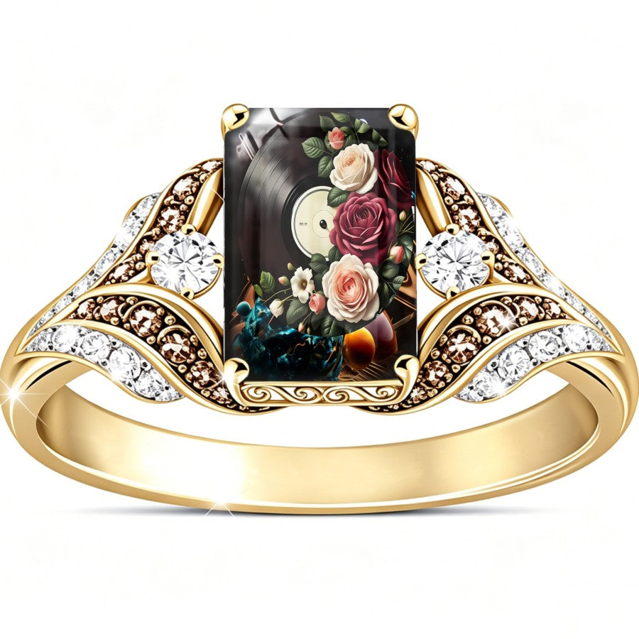 Floral Record Square Ring