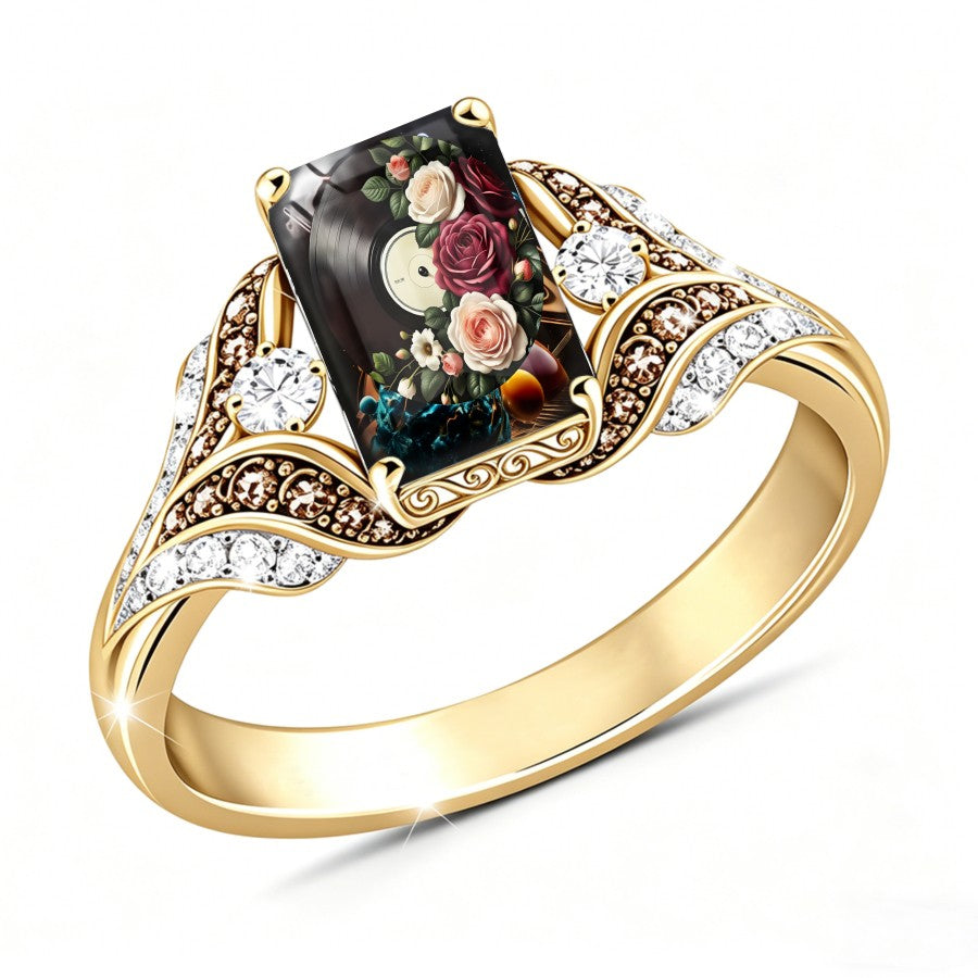 Floral Record Square Ring