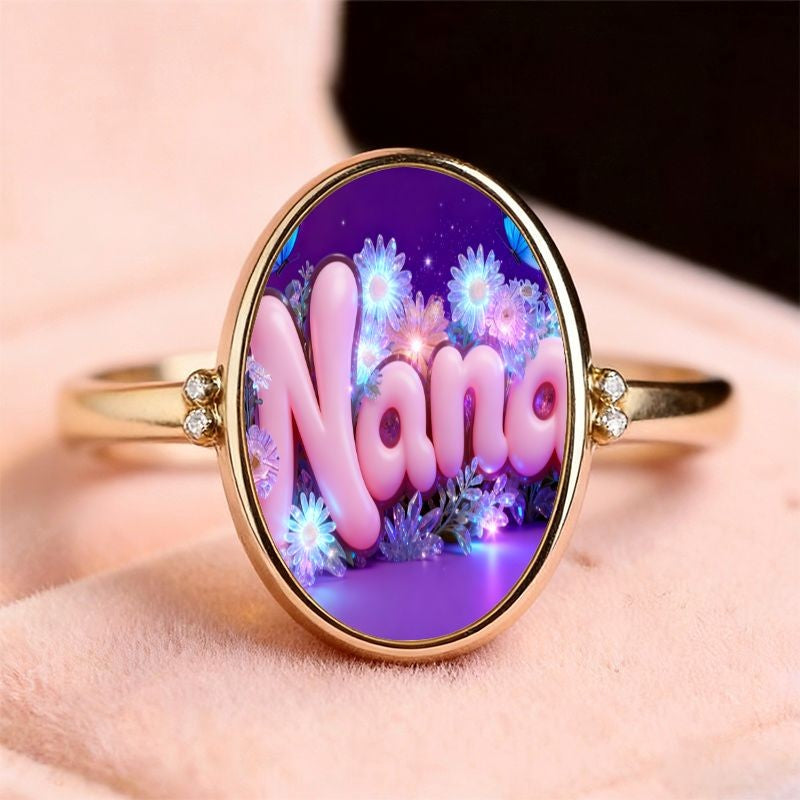 Nana Text Glass Oval Ring