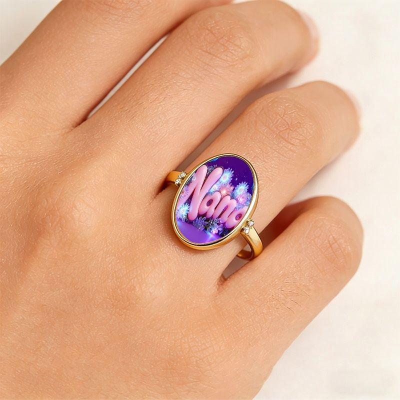 Nana Text Glass Oval Ring