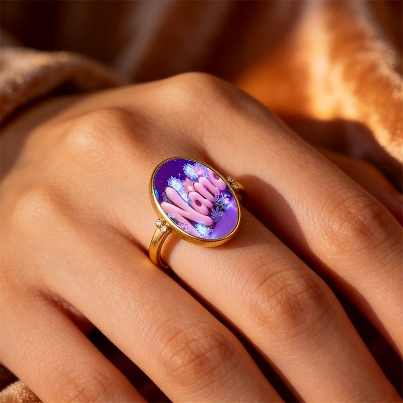 Nana Text Glass Oval Ring