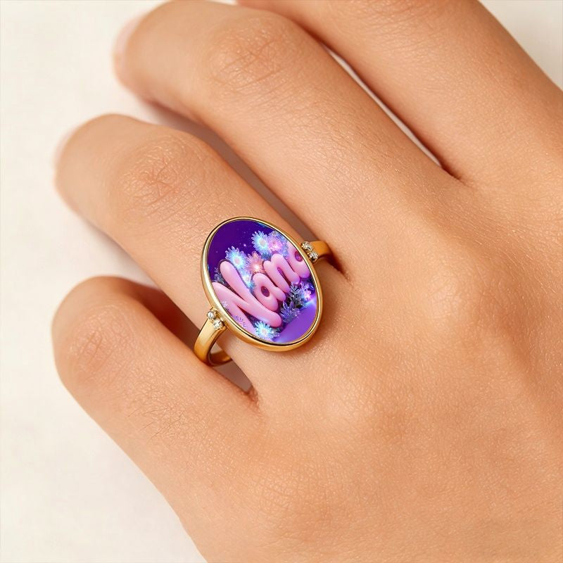 Nana Text Glass Oval Ring