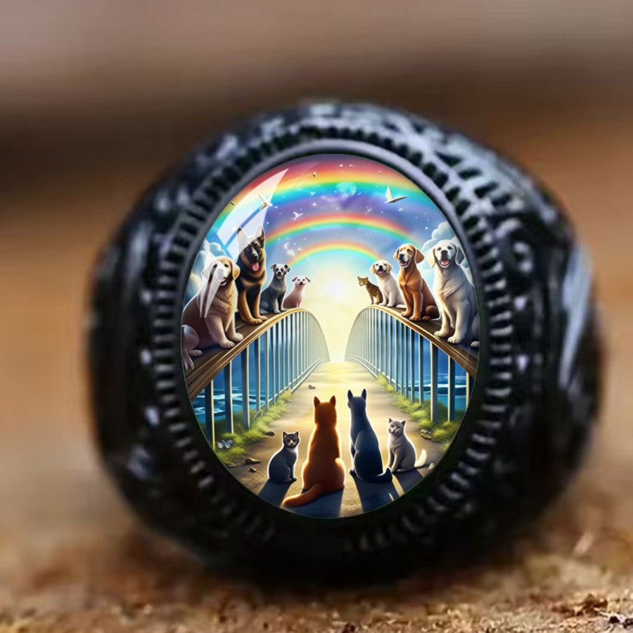 Rainbow Bridge Cats & Dogs Oval Ring