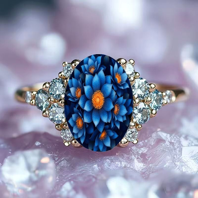 Blue Lotus Cluster Oval Ring