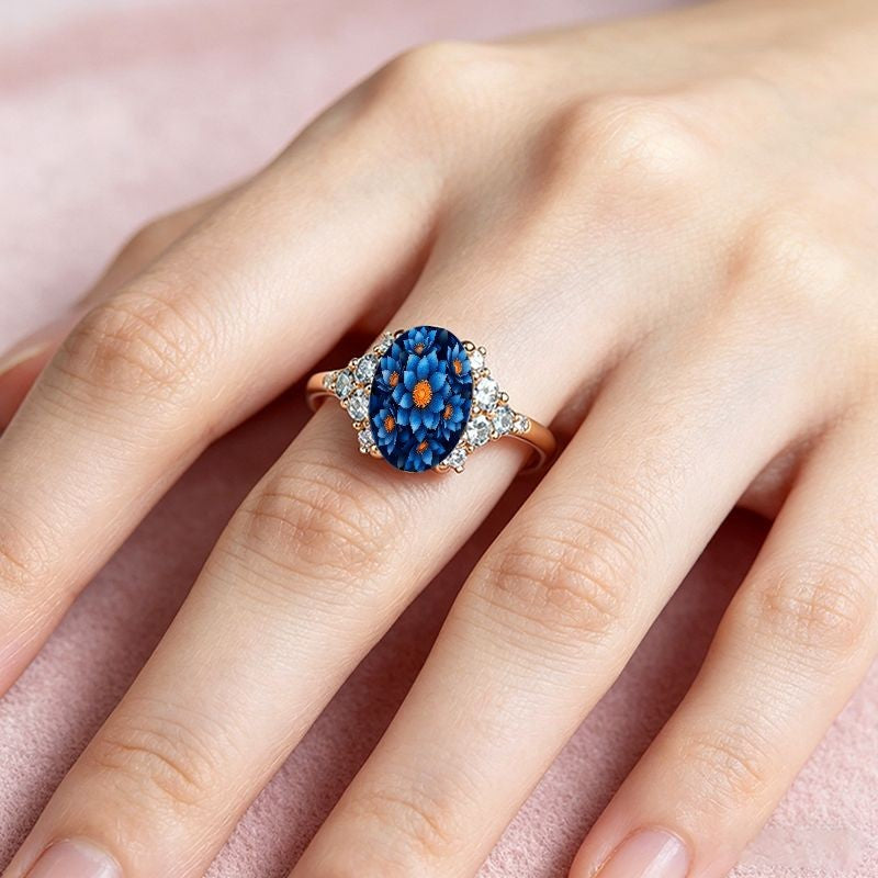 Blue Lotus Cluster Oval Ring