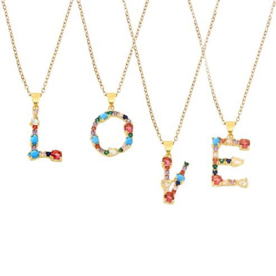 Multicolor Zircon Initial Necklace