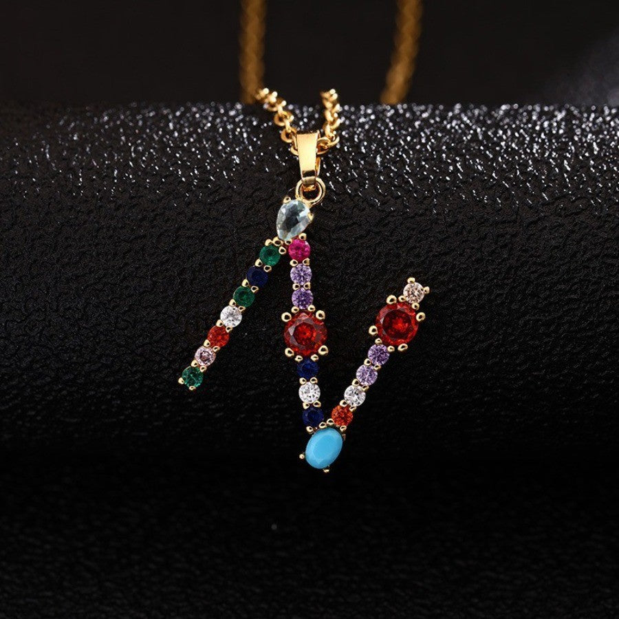 Multicolor Zircon Initial Necklace