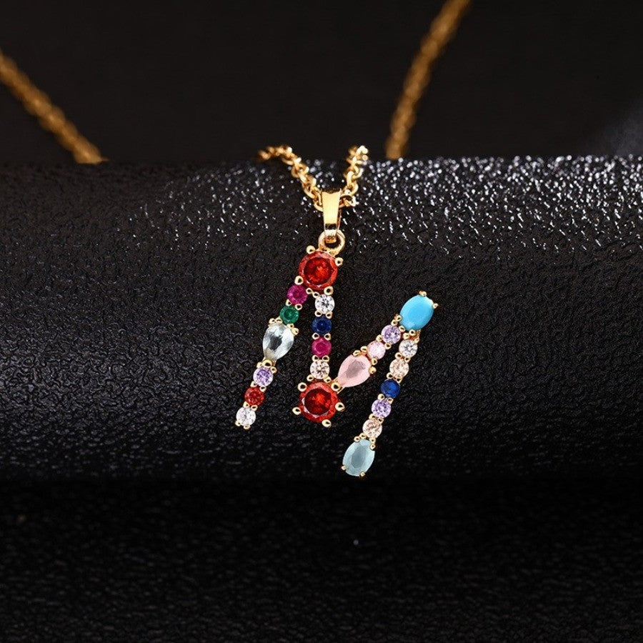 Multicolor Zircon Initial Necklace