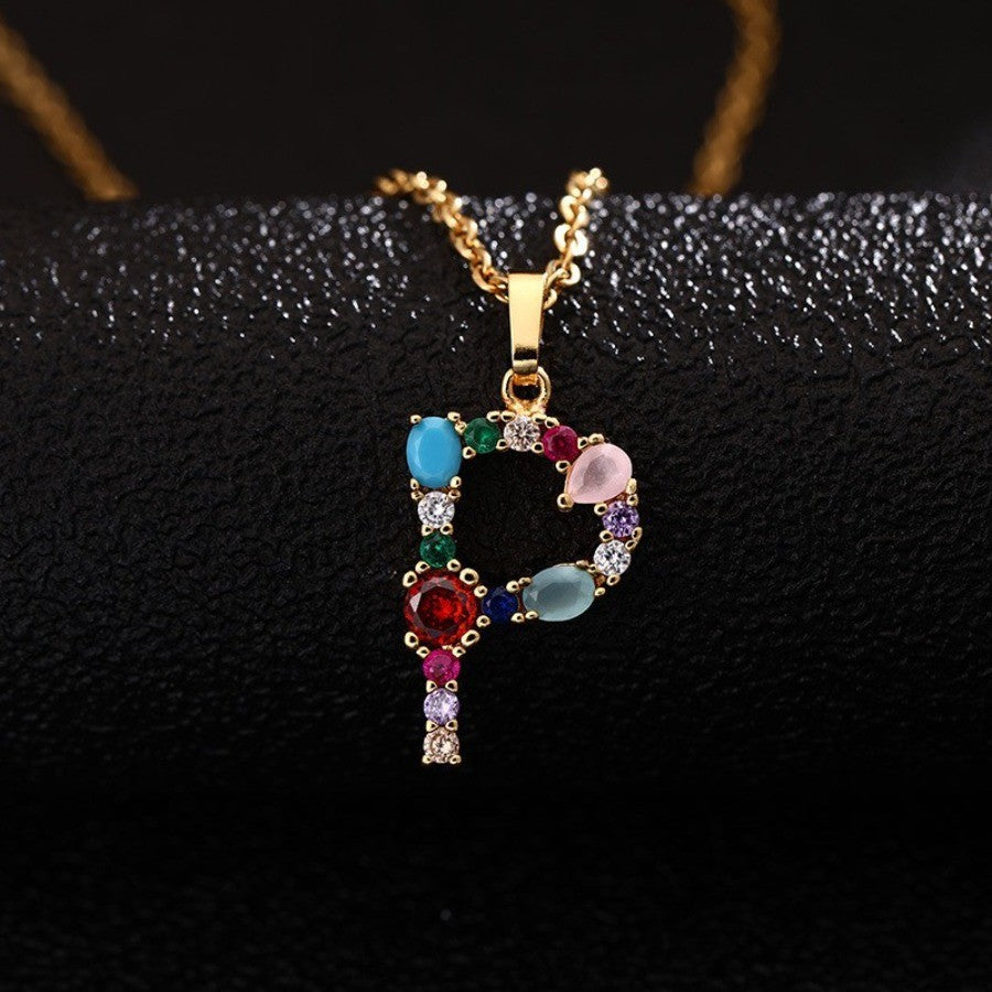 Multicolor Zircon Initial Necklace