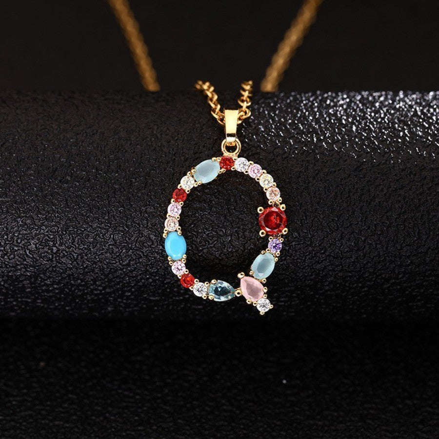 Multicolor Zircon Initial Necklace