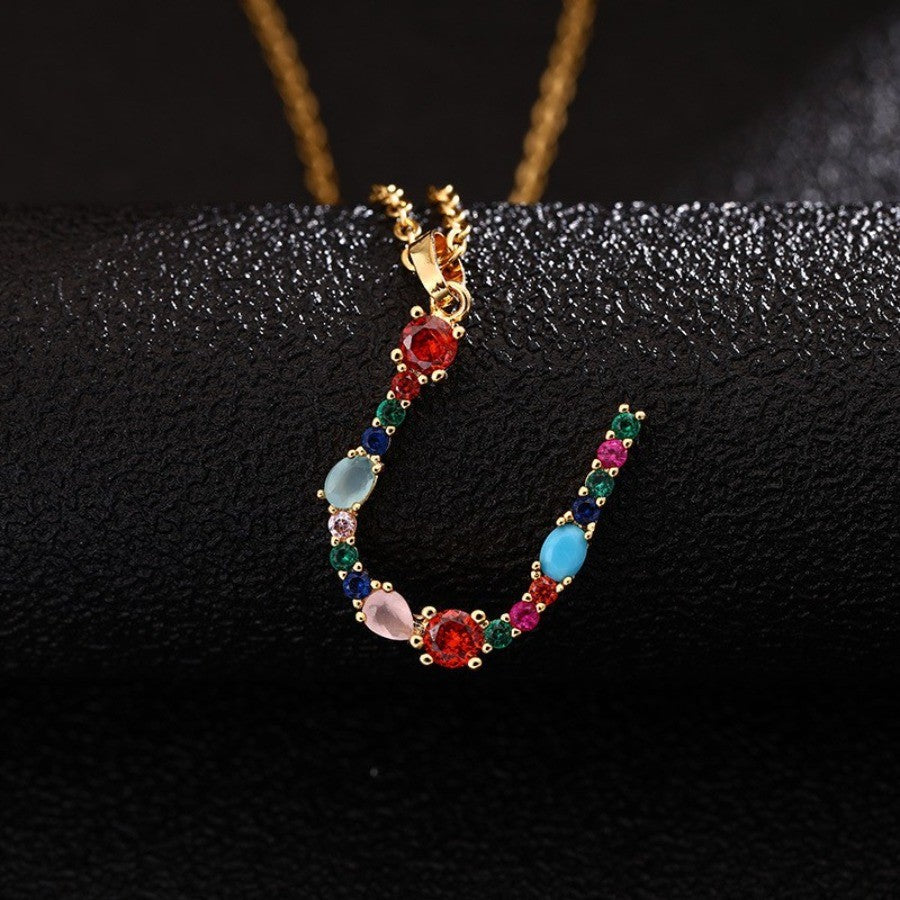 Multicolor Zircon Initial Necklace