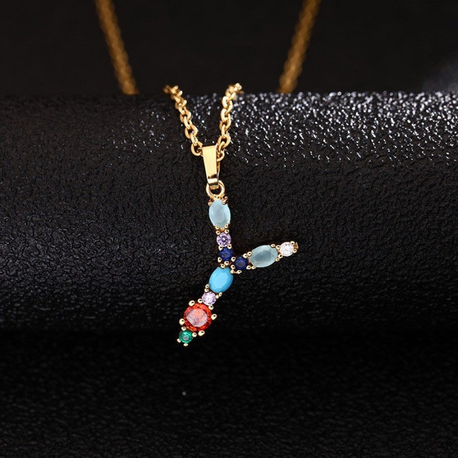 Multicolor Zircon Initial Necklace