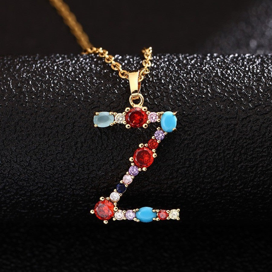 Multicolor Zircon Initial Necklace