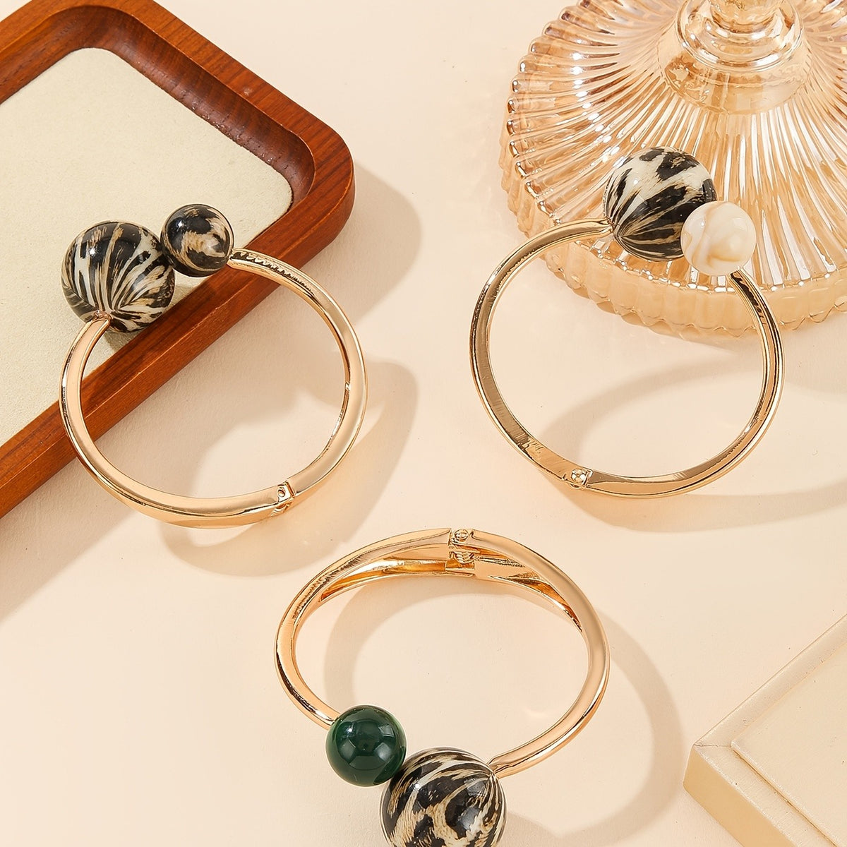 Leopard Bead Open Bangle