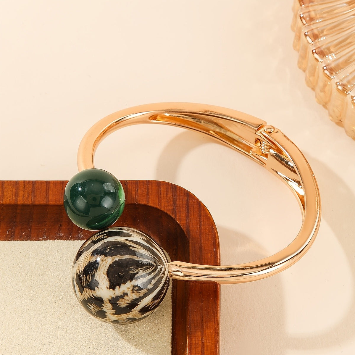 Leopard Bead Open Bangle