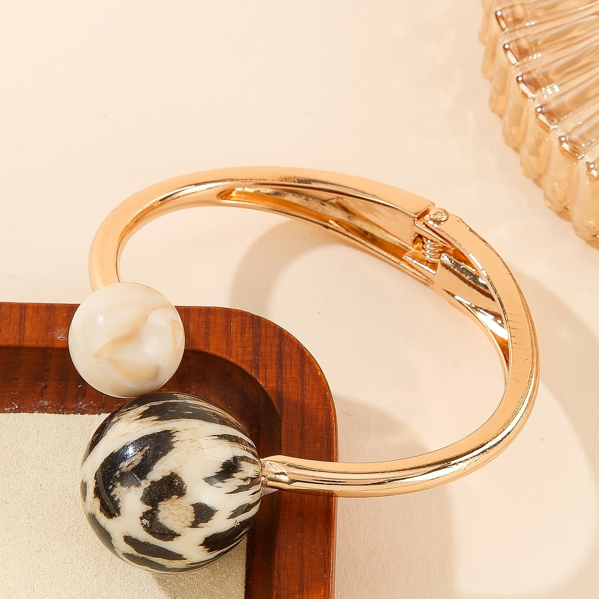 Leopard Bead Open Bangle