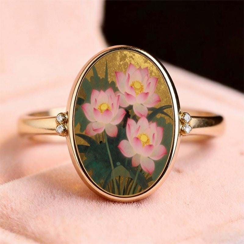 Lotus Flower Oval Ring