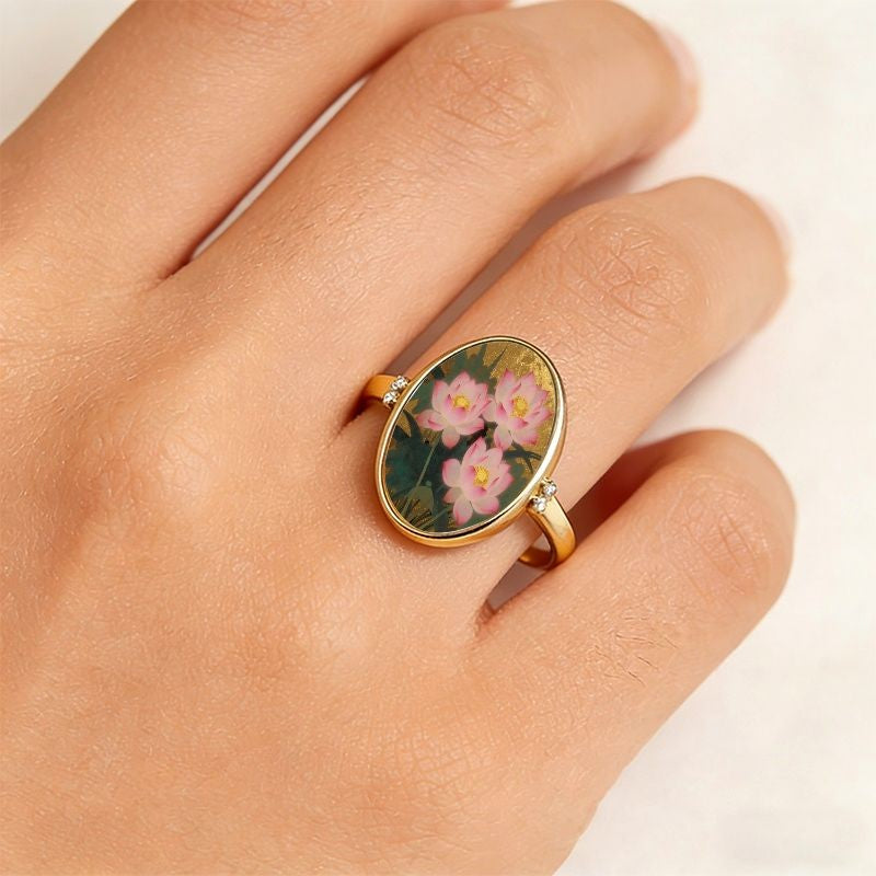 Lotus Flower Oval Ring
