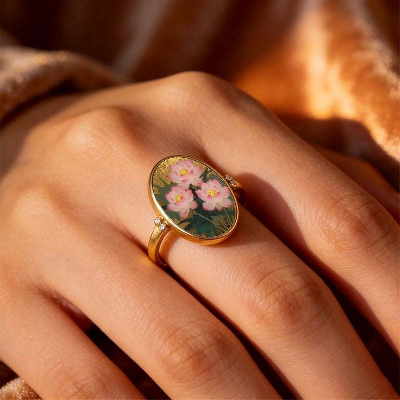 Lotus Flower Oval Ring