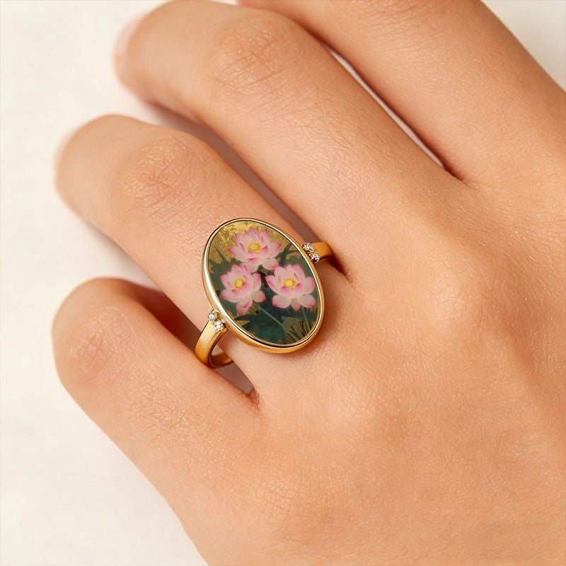 Lotus Flower Oval Ring