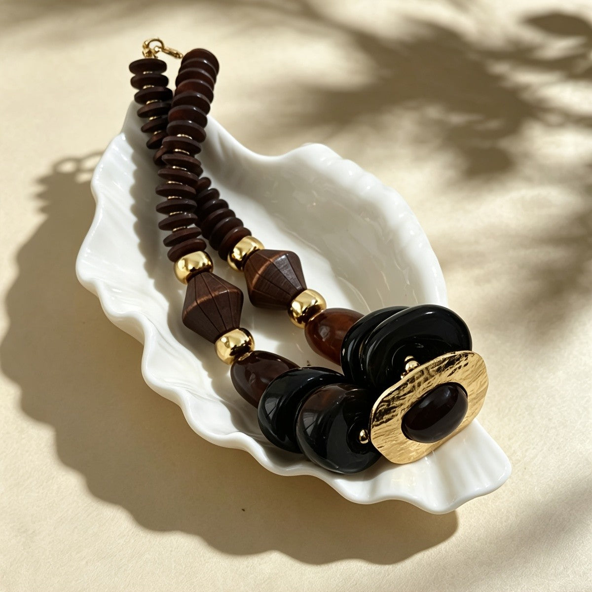 Amber & Black Bead Statement Necklace